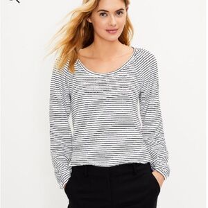 Loft Striped Draped Sleeve Top. Never worn. Black & white size XS.